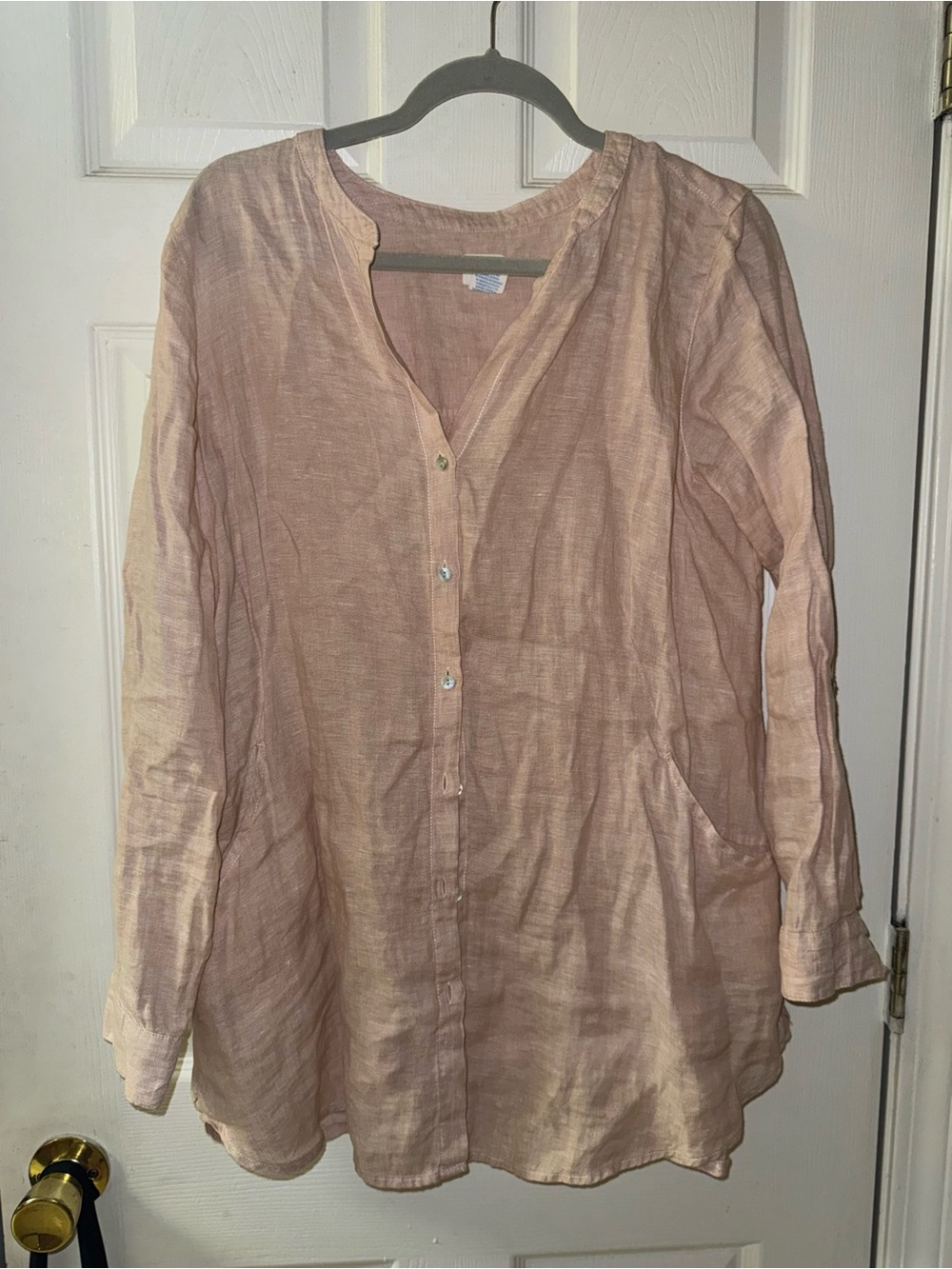 Linen Button-Front Tunic Top